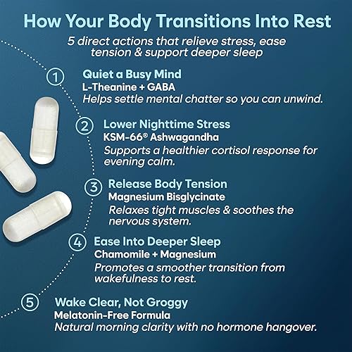 Miniatura 4 de Suplemento de glicinato de magnesio para dormir y estrés - KSM-66 Ashwagandha, GABA, L-teanina, manzanilla - Ayuda natural para dormir y apoyo de