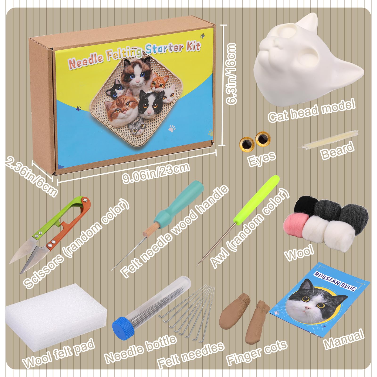 Kit per infeltrimento ad ago per principianti,Kit per infeltrimento per principianti,Kit di forniture per feltro ad ago per animali | Kit per infeltrimento ad ago con aghi per infeltrimento, istruzion