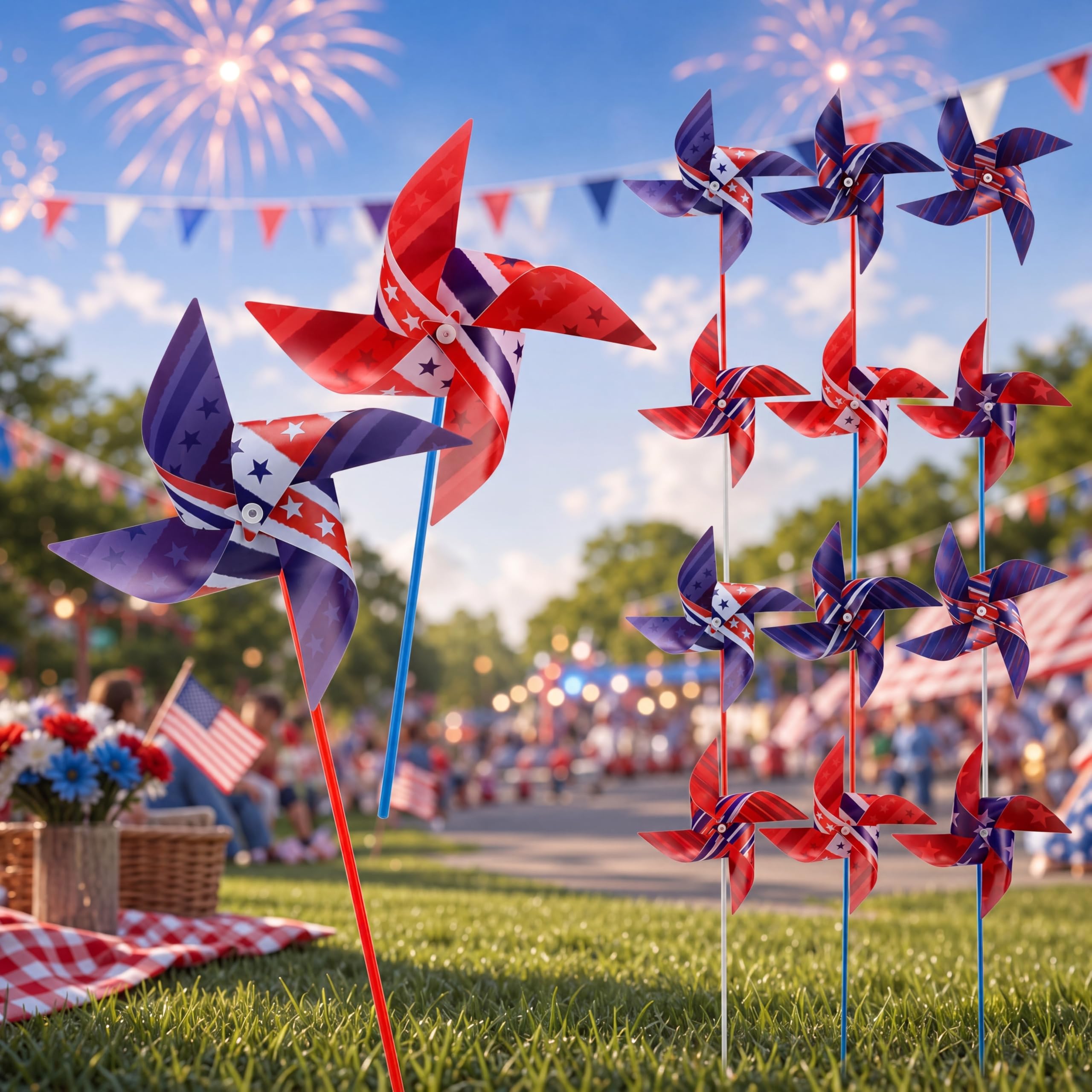 Moulin à vent drapeau américain Thenshop lot de 12 pour fête du 4 juillet
