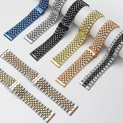Miniatura 9 de Jubilee - Correa de reloj de acero inoxidable de 0.787 y 0.866 pulgadas, de liberación rápida, de liberación rápida, pulida, flexible, de metal,