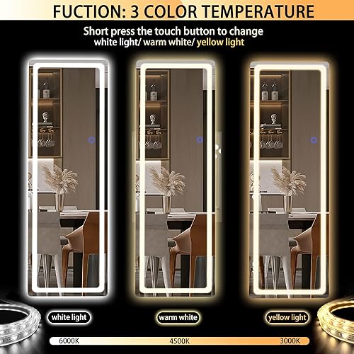 Miniatura 2 de Hasipu Espejo de longitud completa con luces, espejo LED iluminado de pie de 56 x 16 pulgadas, espejo de cuerpo completo con atenuación e