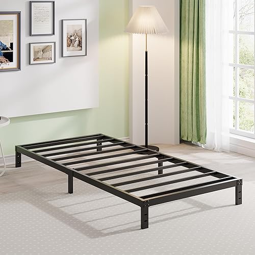 Miniatura 127 de EMODA Marco de cama Queen no necesita somier, plataforma de metal resistente de 6 pulgadas, marco de cama tamaño Queen con listones de acero, fácil