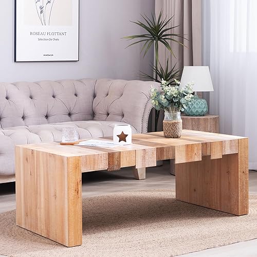 Miniatura 31 de SSLine Mesa de centro rectangular de madera antigua de 45.2 pulgadas para sala de estar, mesas auxiliares de almacenamiento de 2 niveles con patas