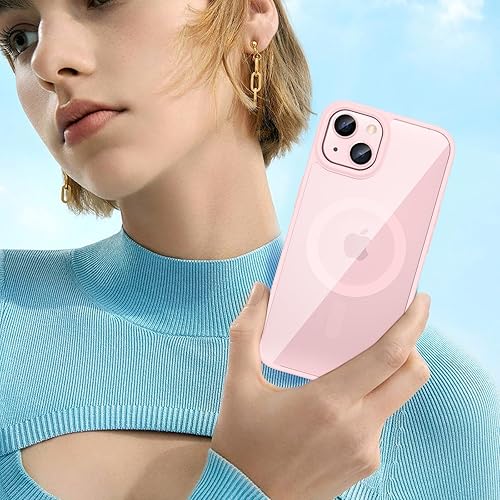 Miniatura 6 de VEGO Funda magnética para iPhone 13 y iPhone 14 compatible con MagSafe, parte trasera de policarbonato duro transparente + marco de TPU suave,