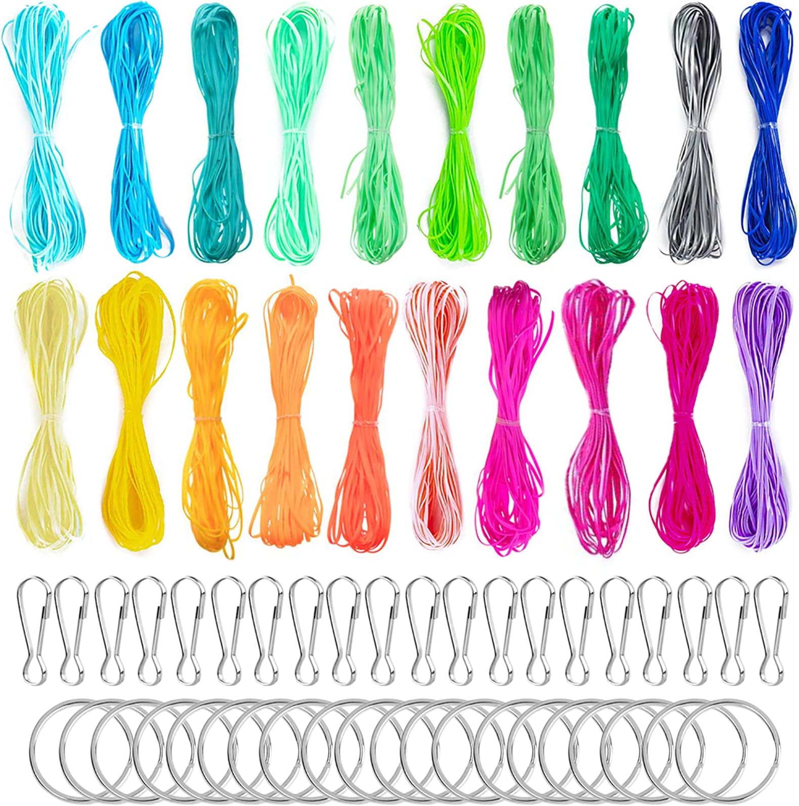 String Gimp Plastic Lacing Cord for Bracelets Scoubidou Craft Kits with Snap Clip Hooks 20 Colors