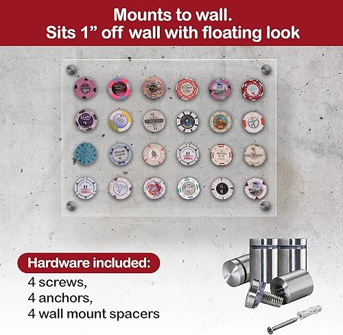 Miniatura 4 de Soporte de exhibición de fichas de casino para 24 fichas o monedas | Vitrina de pared para fichas de póquer - Marco de exhibición de acrílico
