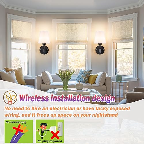 Miniatura 3 de Juego de dos apliques de pared a pilas, luz de pared inalámbrica con bombilla magnética recargable RGB de 10000 mAh, aplique de pared recargable con