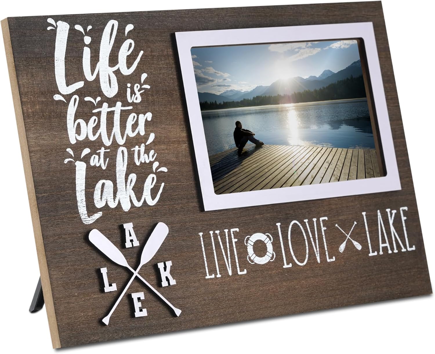 InnoBeta 4x6 inches Lake Picture Frame, Lakeside House Gifts for Wall Décor, Lake Life Inspired Keepsake Display, Dark Brown Wooden