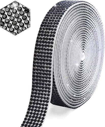 Tiras de diamantes de imitación de cristal autoadhesivas de color negro, rollo de diamantes de imitación para manualidades con diamantes de