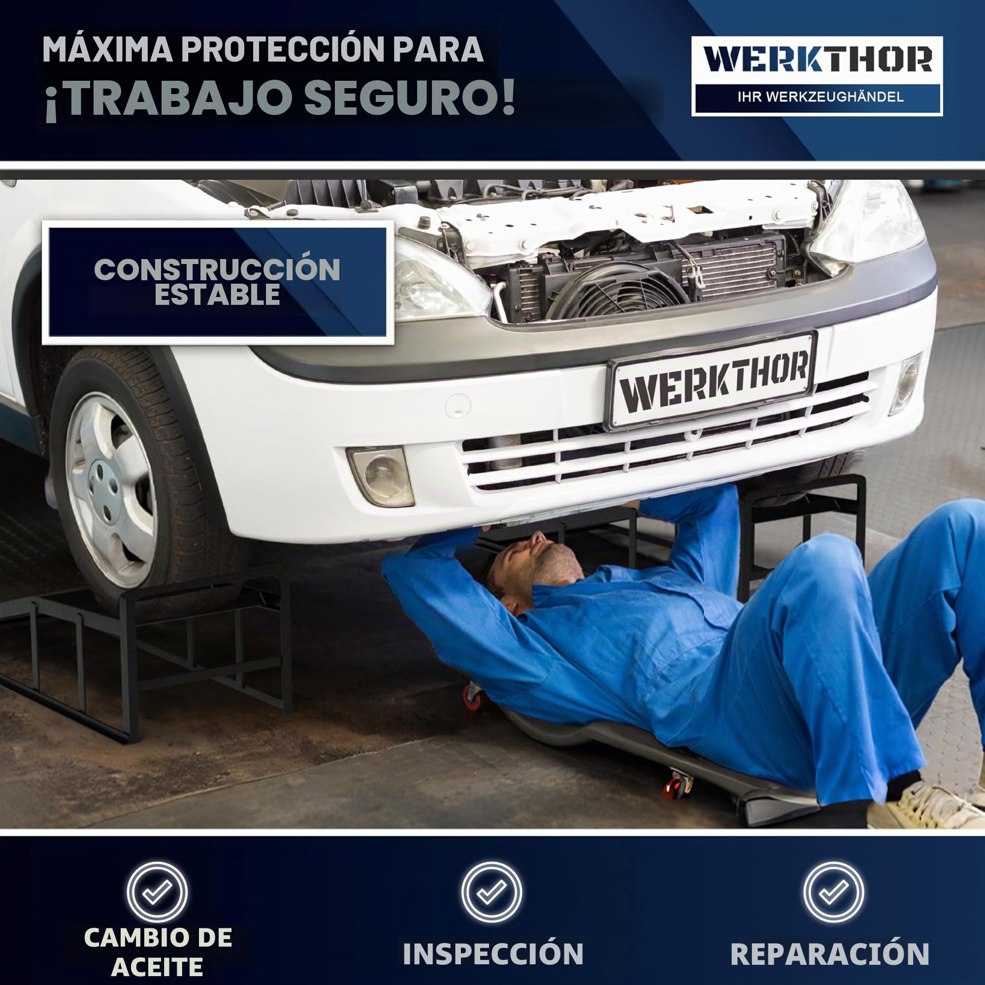 WERKTHOR Rampa de carga para coches de metal - [Set de 2] Rampas de carga para máxima sujeción [<3t] - Rampa de auto de alta capacidad para cualquier superficie - Rampas de auto 2 piezas