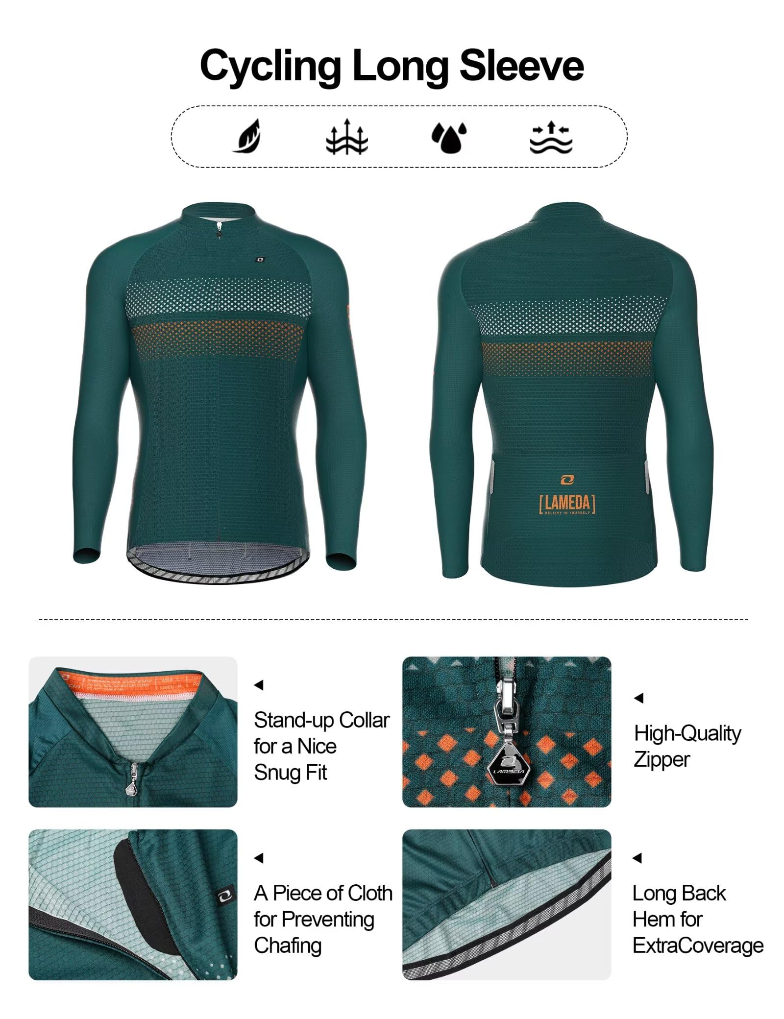 INBIKE - Maglia da ciclismo da uomo, a maniche lunghe, traspirante, leggera, ad asciugatura rapida, riflettente, con 3 tasche posteriori