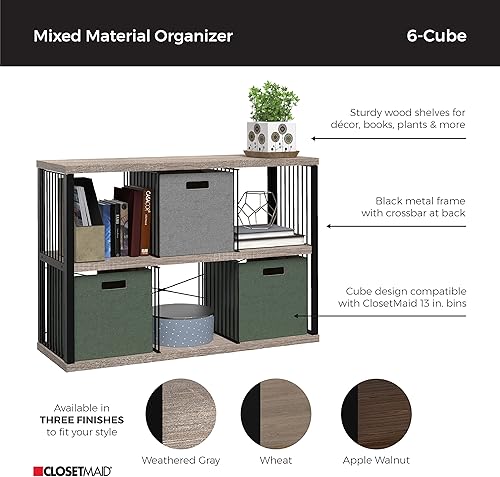 Miniatura 4 de ClosetMaid Estantería organizadora de almacenamiento de 6 cubos estante de almacenamiento marco de metal estantes de madera fácil montaje negronogal