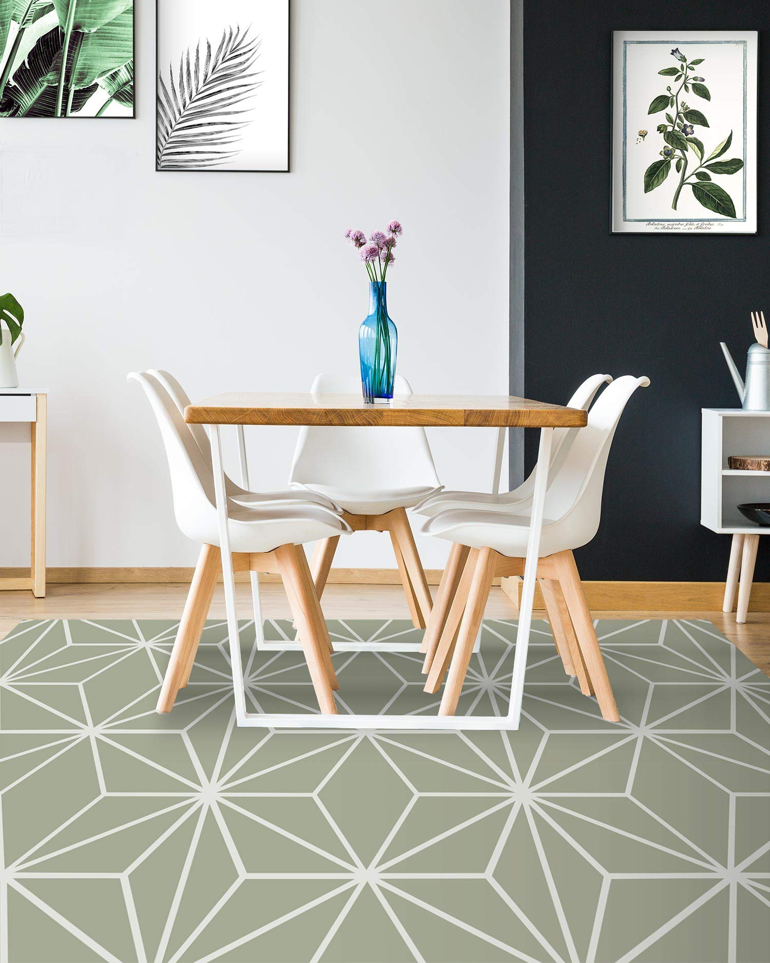 Panorama Tappeto Vinile Corridoio - Varie Dimensioni - (Stelle Geometriche Verdi 60x250 cm)