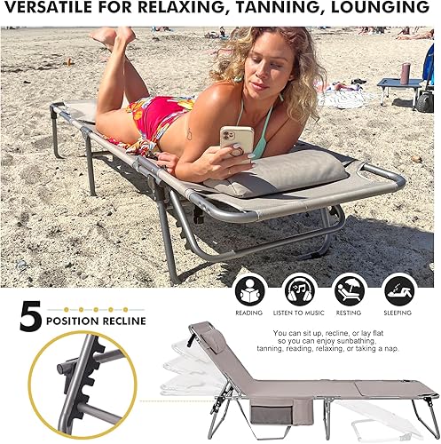 Miniatura 4 de Silla de bronceado con agujero facial, silla tumbona plegable, resistente, exterior, plana, portátil, con agujero para el brazo para lectura, playa,