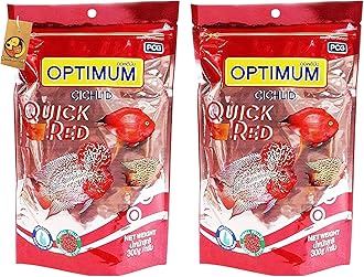 Foodie Puppies Optimum Cichlid Quick Red Small Pellet Fish Food 300gm - (Pack of 2) | Highly Digestible & Added with Fish Meal, Corn Gluten Meal & Fish Oil | High Protein Feed | with Free Key Ring
