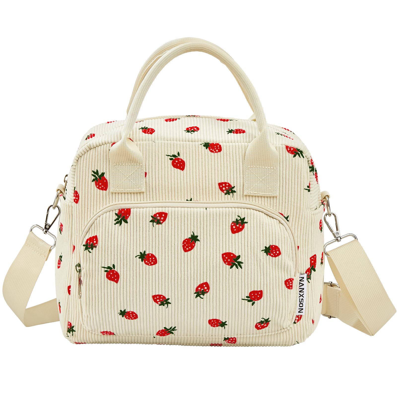 Nanxson Insulated Lunch Bag for Women Men,12L Large Capacity Reusable Lunch Box Cute Corduroy Cooler Tote Bags for Work Picnic or Travel(12L,Beige