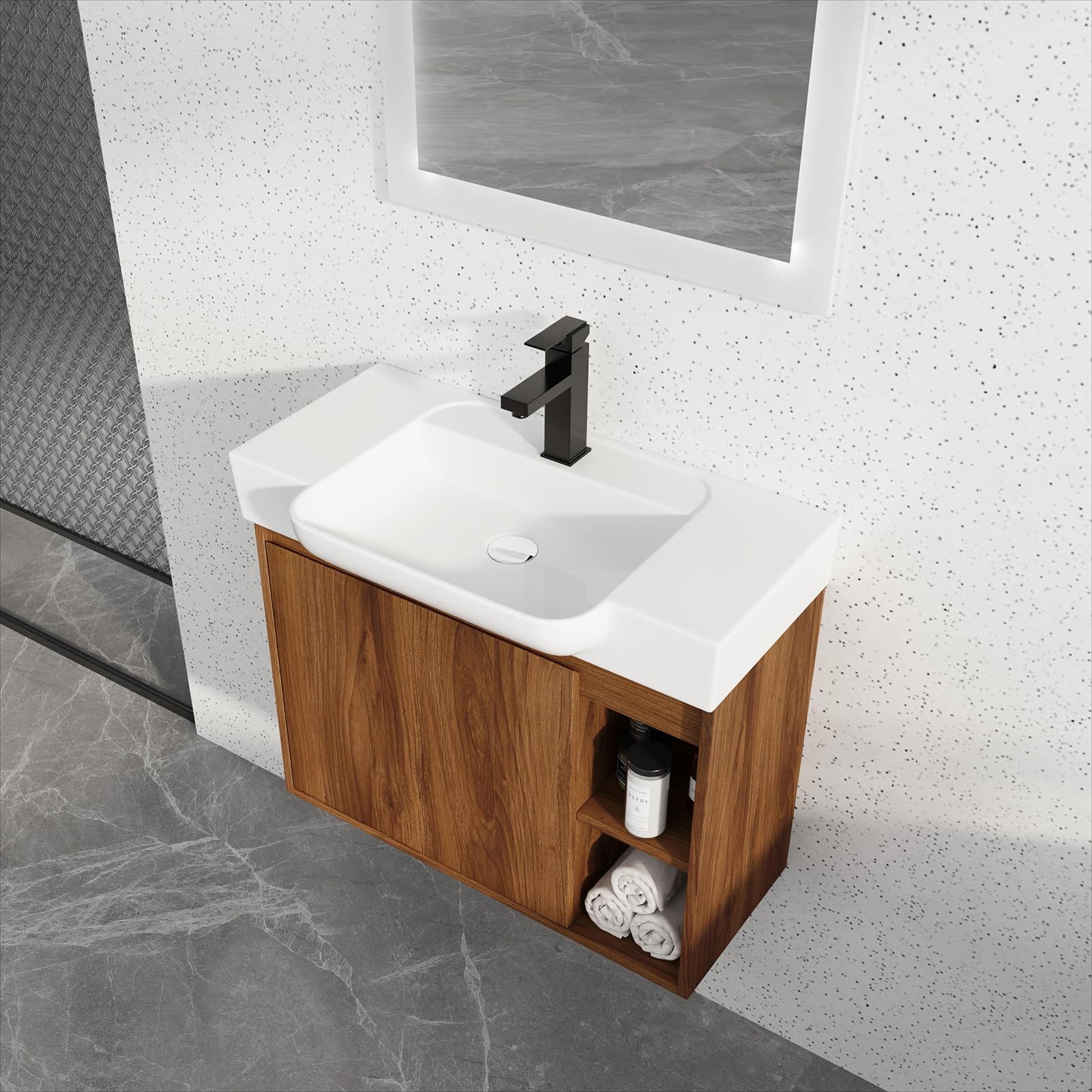 View 1 of **** sink not included ***28'' Wall-Mounted Bathroom Vanity with White Ceramic Sink, Floating Bathroom Sink Cabinet with Soft Close Door Solid Wood Frame Bathroom Cabinet Sink Combo for Small Space