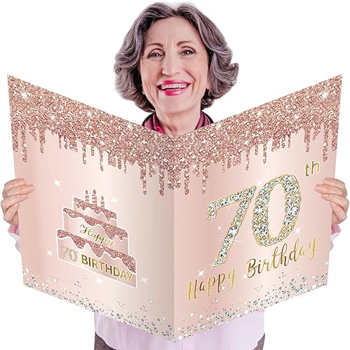 Tarjeta grande de cumpleaños de 70 años con sobre, tarjeta de feliz cumpleaños 70 jumbo para niña, tarjetas de felicitación extra grandes para libro
