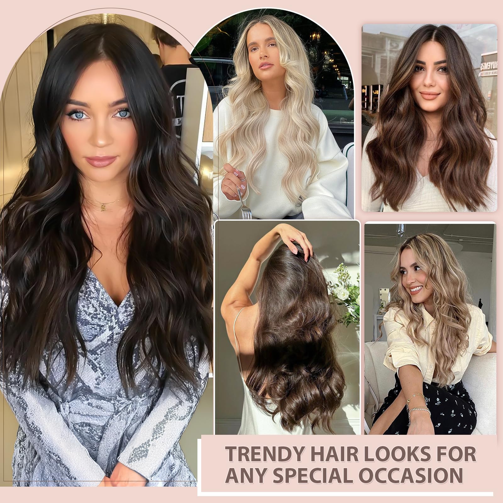 TESS Clip in Extensions Echthaar 6stk 40g, 6 Clip in Haarverlängerung Echthaar Extensions Spitzennetz Remy Extensions 40cm 1BTG4# Naturschwarz/Grau