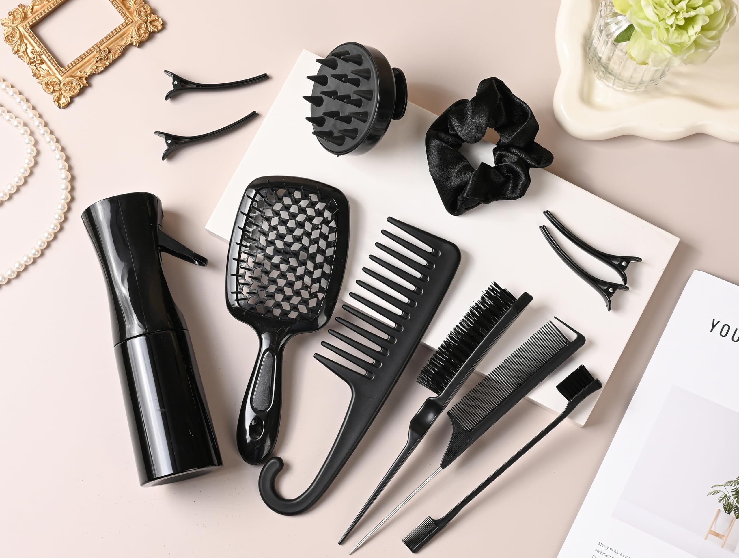Juego de 12 cepillos para el cabello, juego de peines para peinar el cabello, juego de cepillos para el cabello con cepillo desenredante, cepillo de pelo de cola de rata, cepillo de borde de peine de