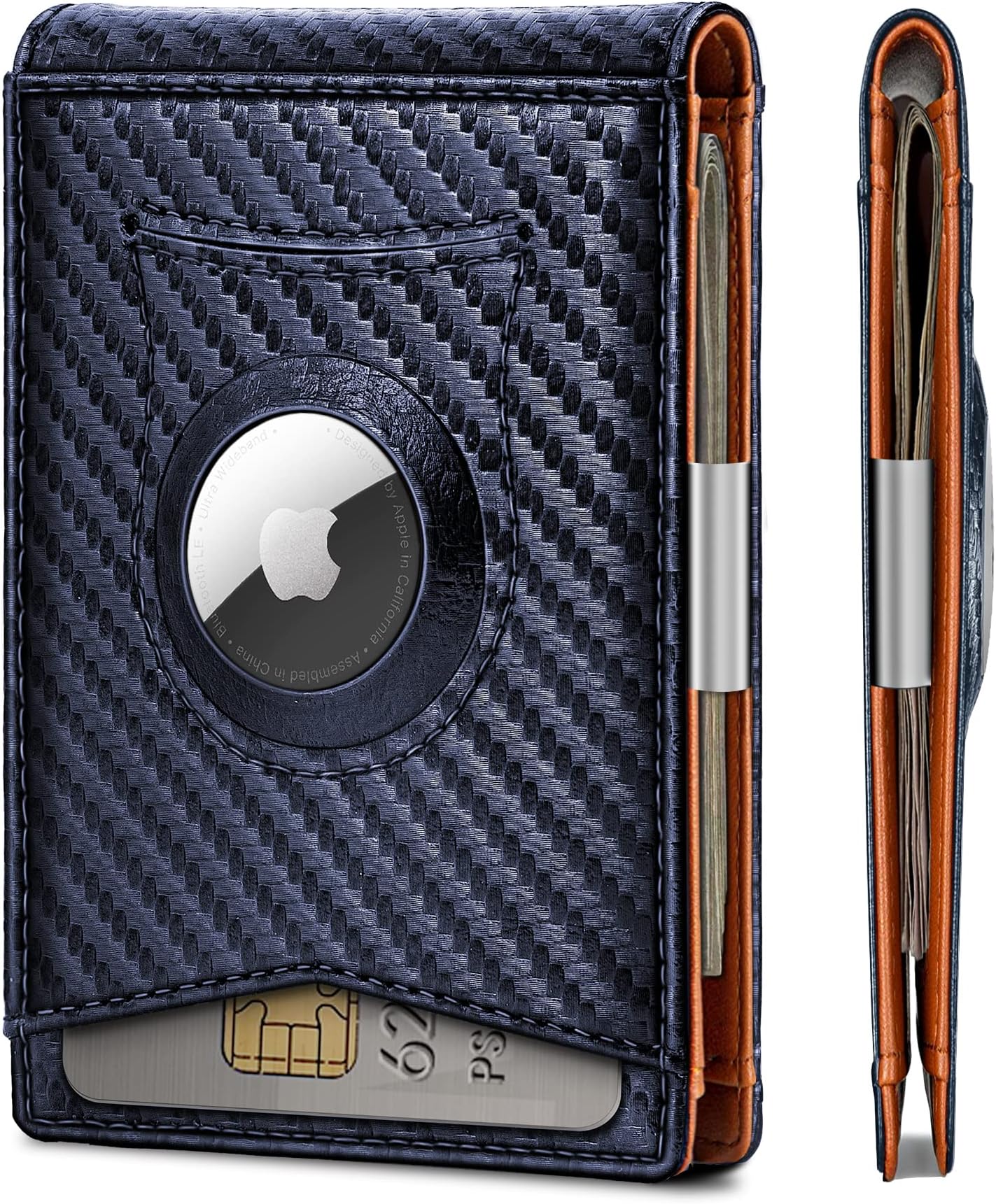 Mens Wallet Gift Airtag or Standard Use,Slim Front Pocket Leather Wallet Money Clip 11 cards RFID Blocking