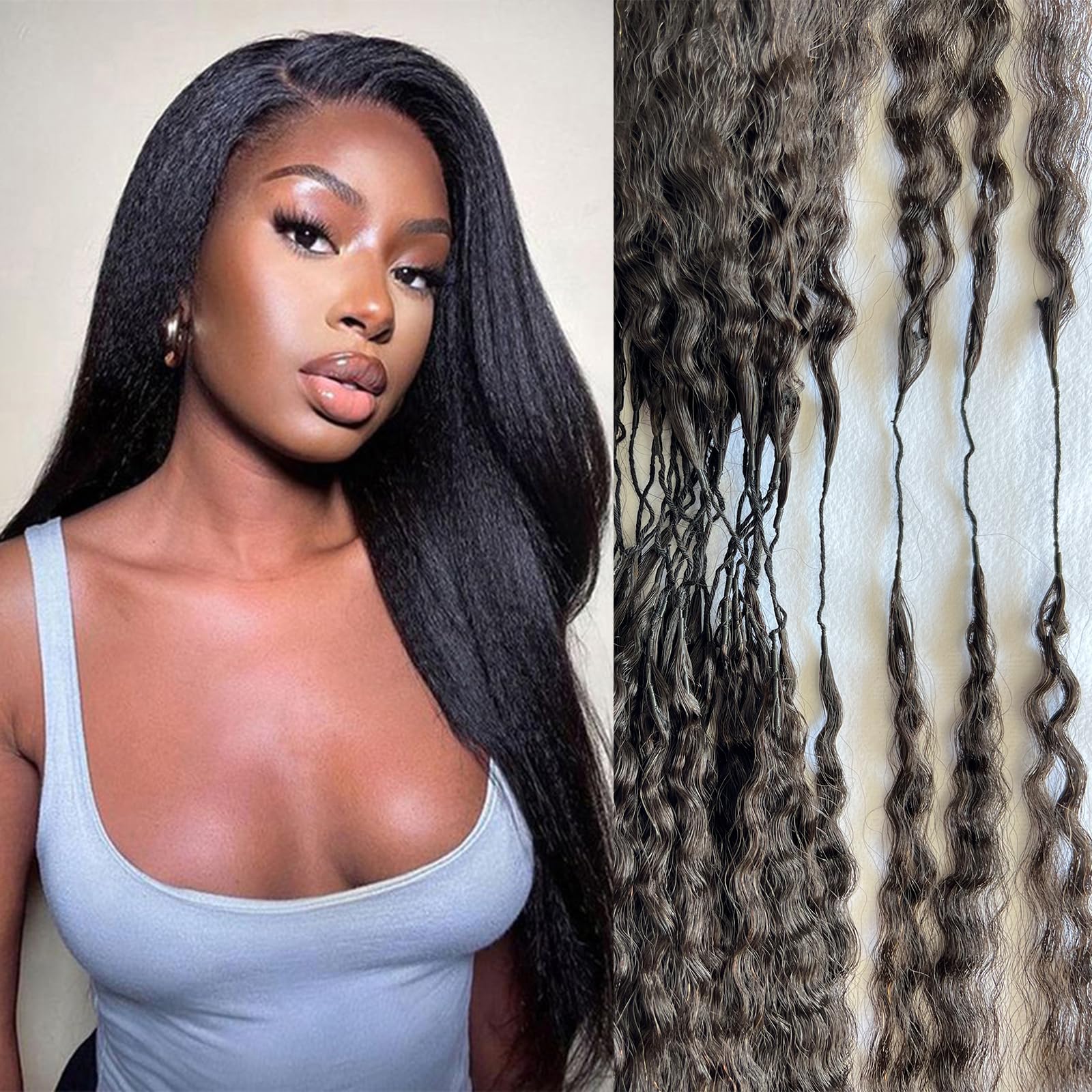 Extensión de cabello humano de ganchillo de plumas lacias, Yaki, preseparadas, sin nudos, con lazo para trenzas bohemias reutilizables, 14 pulgadas, 60 g, 50 mechones