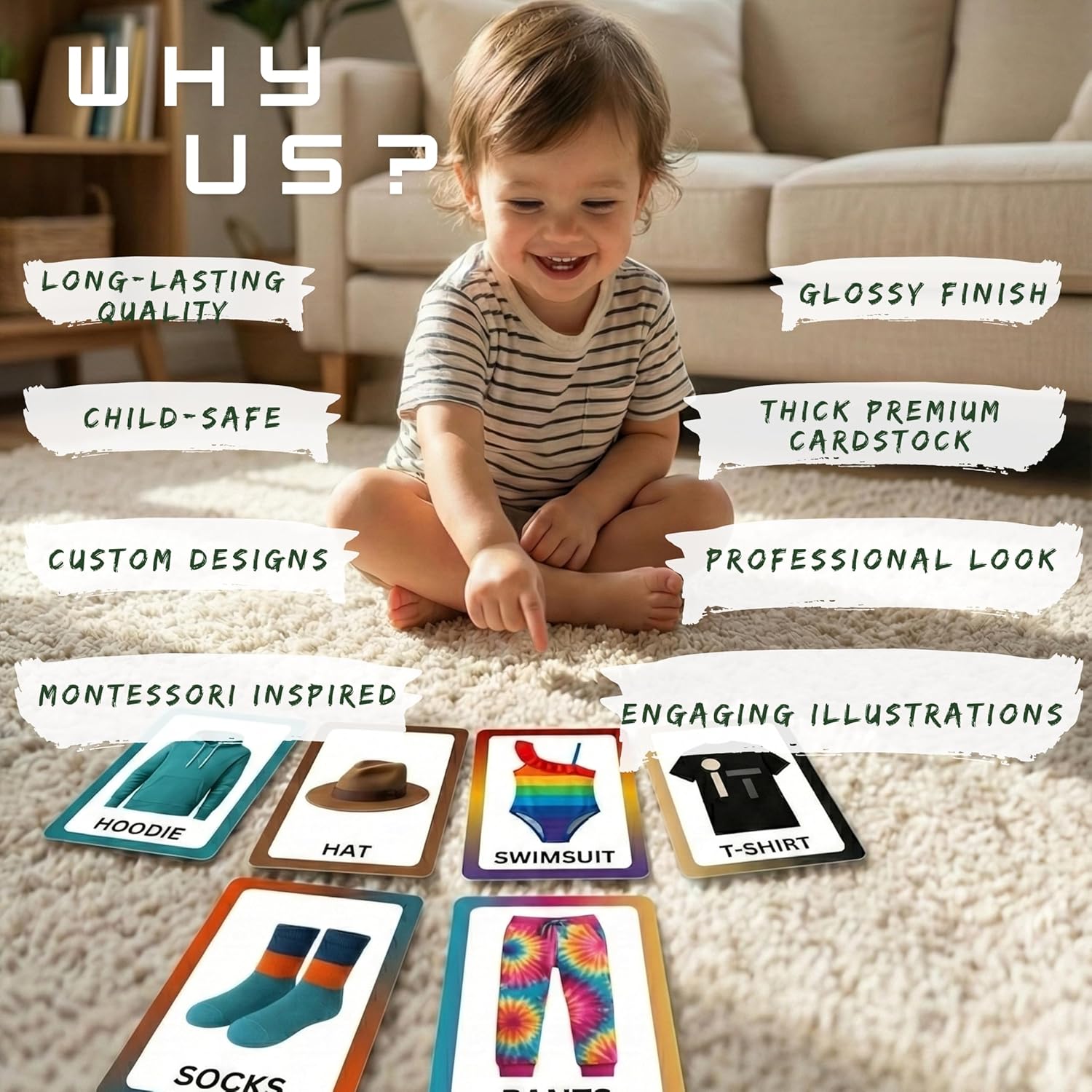 Clothes Flashcards – Art Board Learning Cards for Toddlers, Preschool & Kindergarten, Double-Sided Set