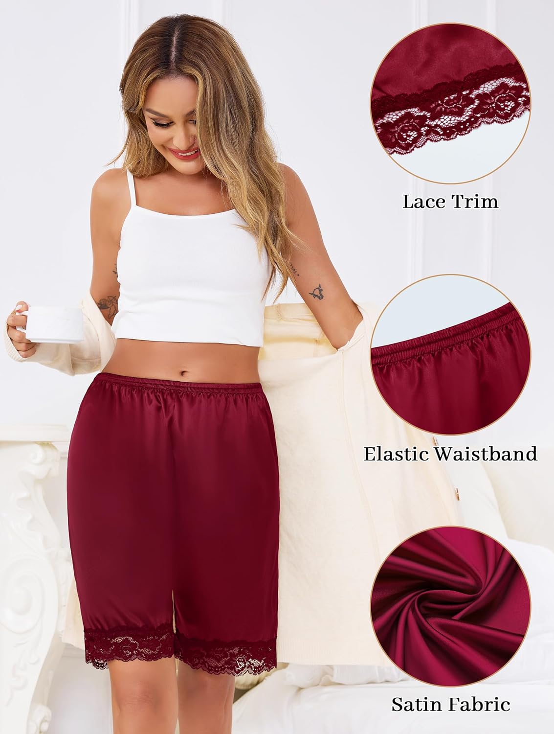 Vlazom Women's Slip Shorts-Lace Trim Bloomer Pettipants for Dresses, Anti-Chafing Culotte Shorts Underwear S-XXL - Image 2