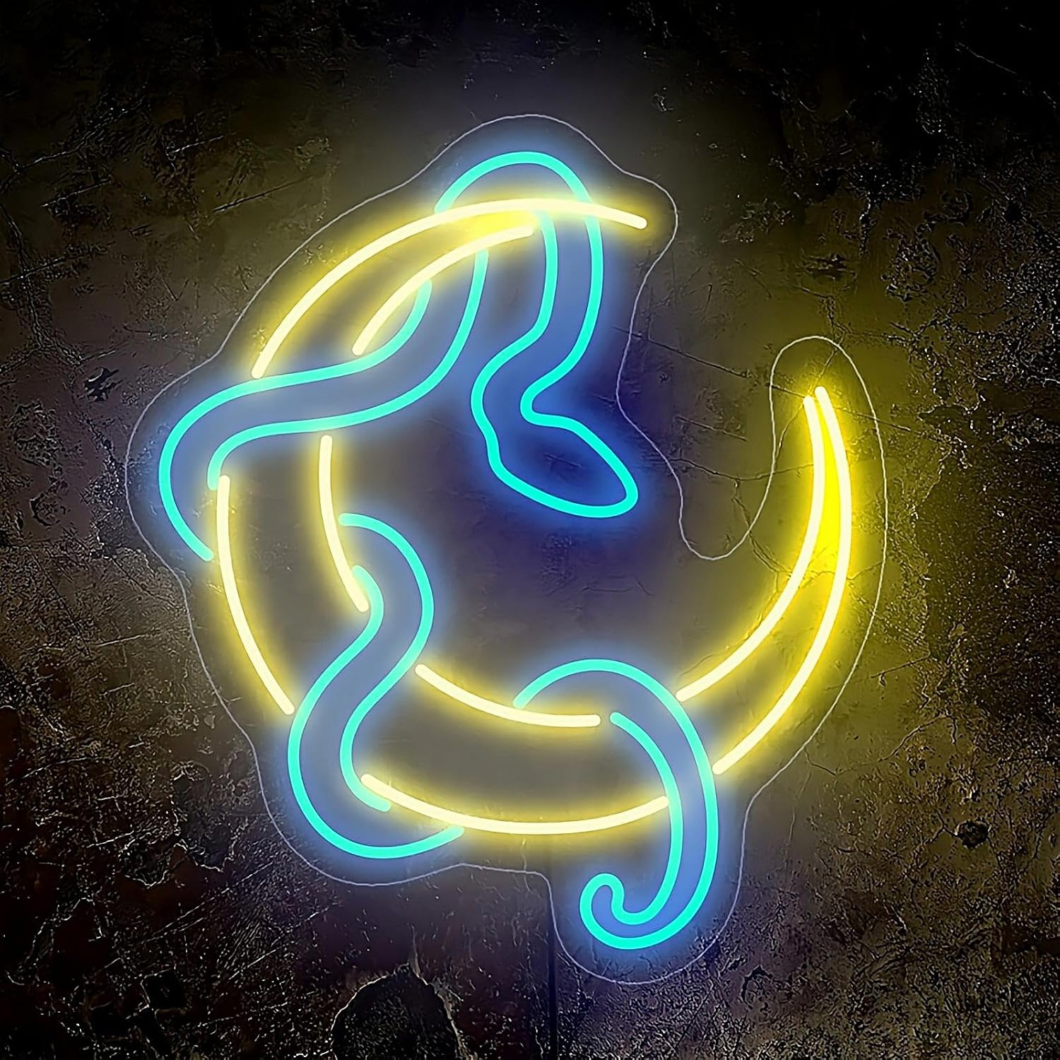 Snake neon sign, Moon neon sign, Snake on moon neon sign, Animal neon sign, Neon sign bedroom, Neon sign art, Snake wall decor, Moon decor, 14.8"x13"