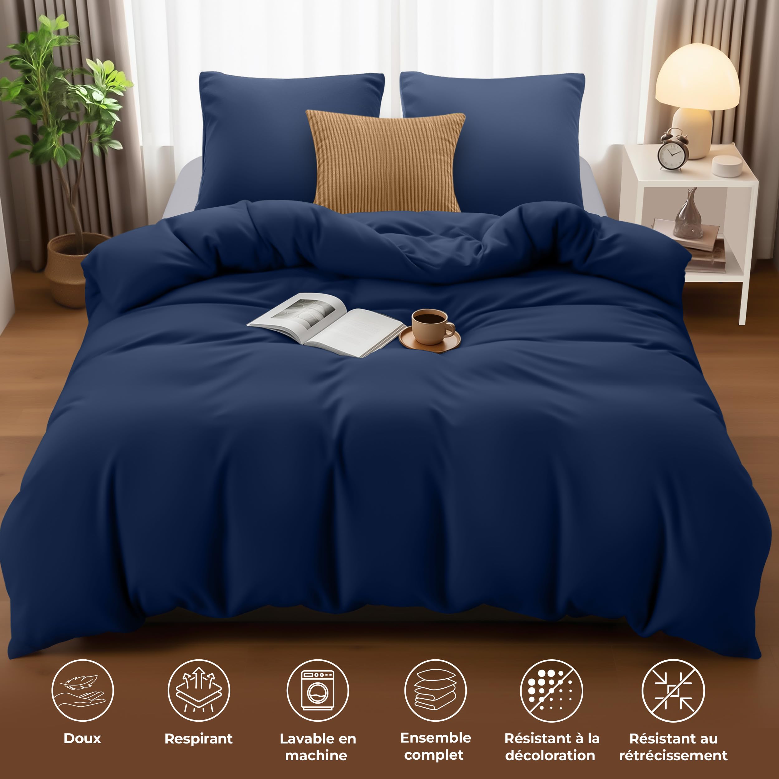 Utopia Bedding Housse de Couette 240x260 cm avec 2 Taies d'oreiller 65x65 cm (Marine) - Parure de Lit 240 x 260 cm - Ensembles de Housses de Couette en Microfibre brossée Douce