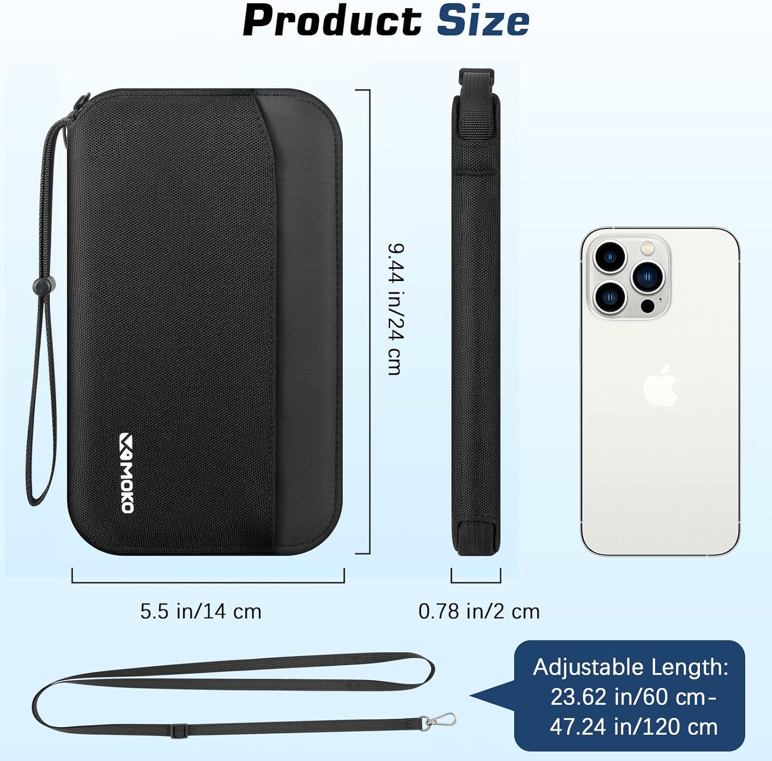 MoKo Family Passport Holder for 5 with Shoulder Strap & AirTag Holder, RFID Blocking Passport Travel Wallet Travel Document Organizer for Plane Tickets, Cards, Coins, Keys, Pen, Black - Image 6