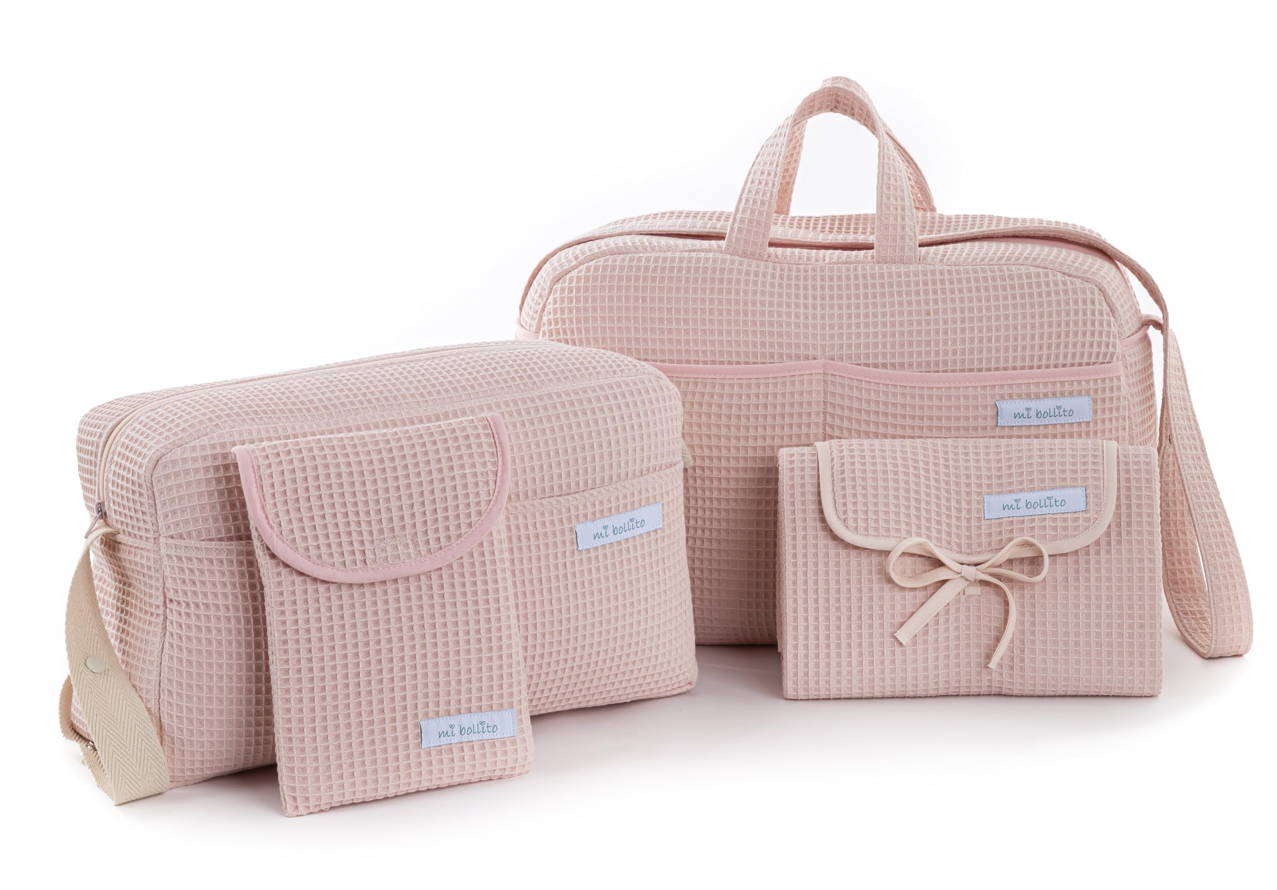 Sac de maternité rose pastel avec matelas à langer portable et organisateur de couches - Fabriqué en Espagne