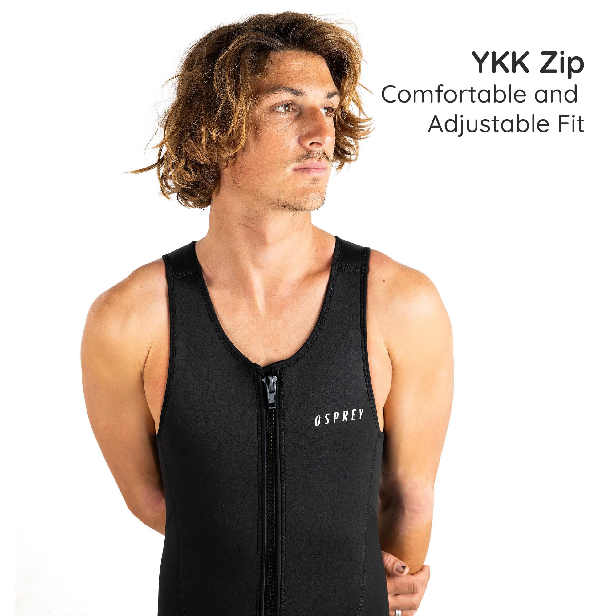 Osprey Traje de Neopreno sin Mangas para Hombre de 3 mm de Largo con Cremallera Frontal y Paneles ergonómicos, sin Manga, para Deportes acuáticos, Paddleboarding, Vela