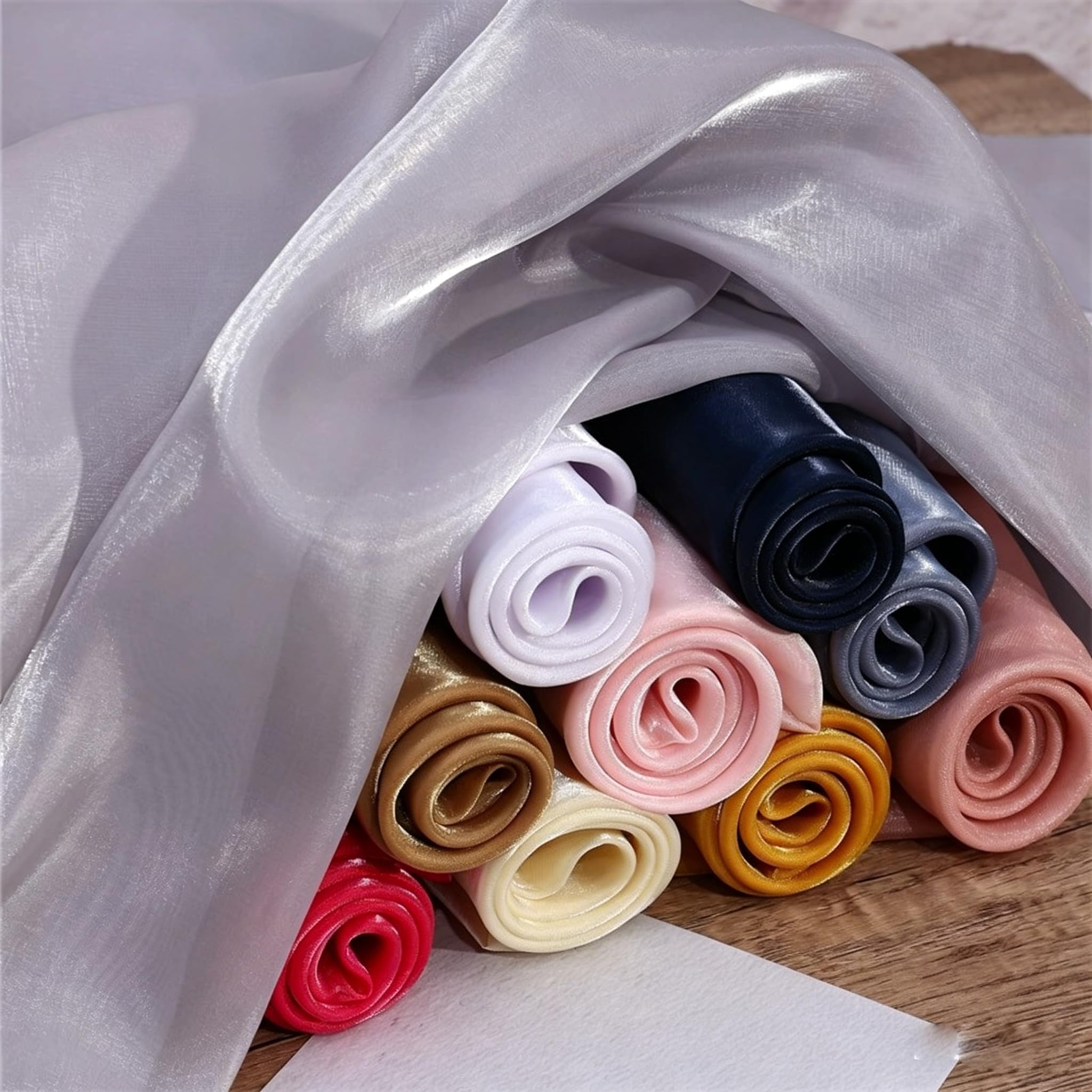 Glänzender Organza Stoff Meterware, 150 cm breit, Schimmernd Transparent 1–10 m – Dekostoff für Fotografie Hintergrund, Hochzeit Deko, Schleier & Basteln – 35 Farben Hellblaugrau 10 Meter
