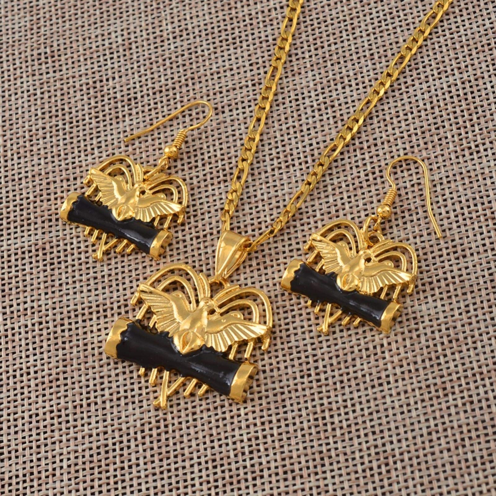 UCJHXFR #139906 Women's Ring and Necklace Set Wedding Party Gift Black Bird of Paradise Papua New Guinea Png