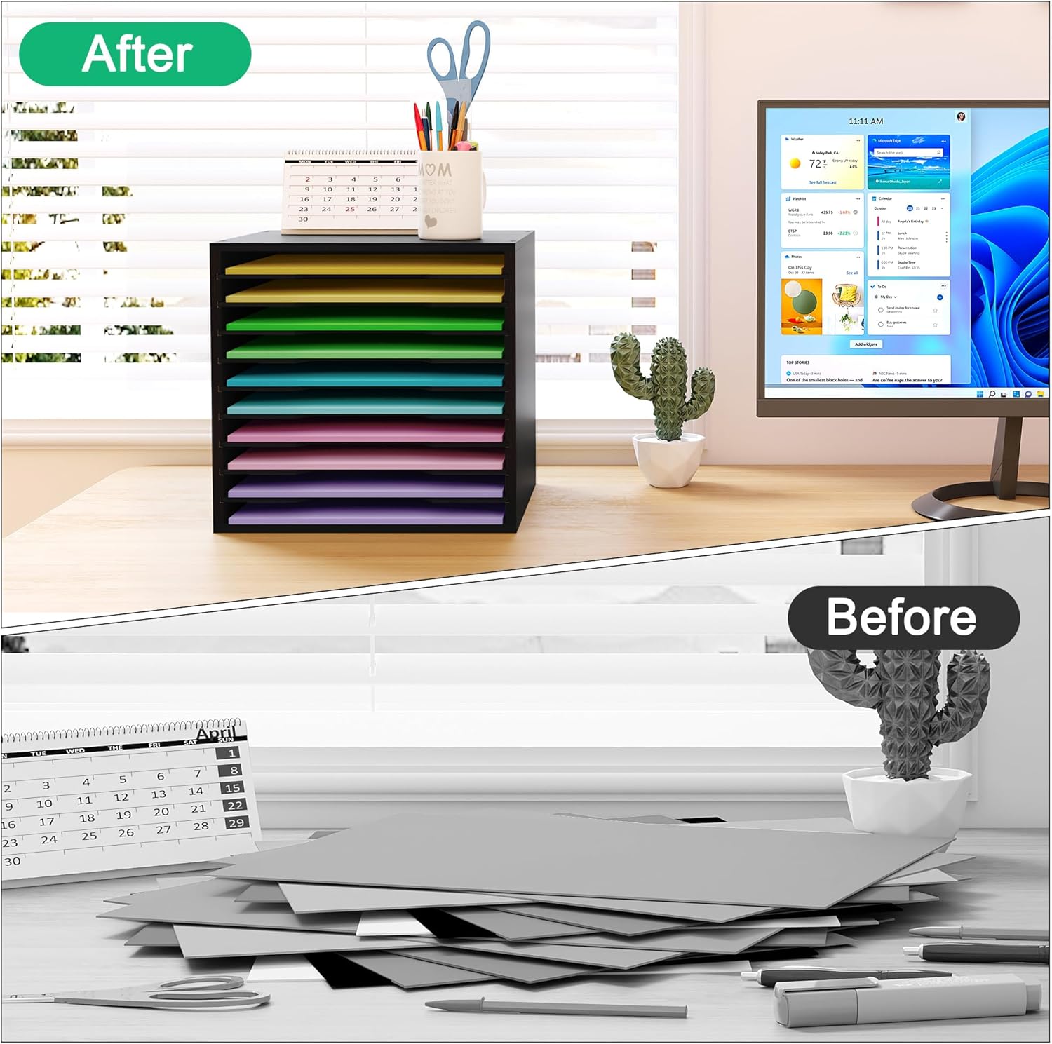 EasyPAG Scrapbook Paper Storage Organizer for Craft Room, 12x12 Paper Storage Desk Shelf, 10 Slot Adjustable File Sorter for Office School Classroom, Black - Image 6