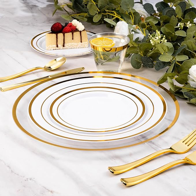 Platos cargadores Goodluck 12 pulgadas, 50 piezas, transparentes con borde dorado miniatura 4