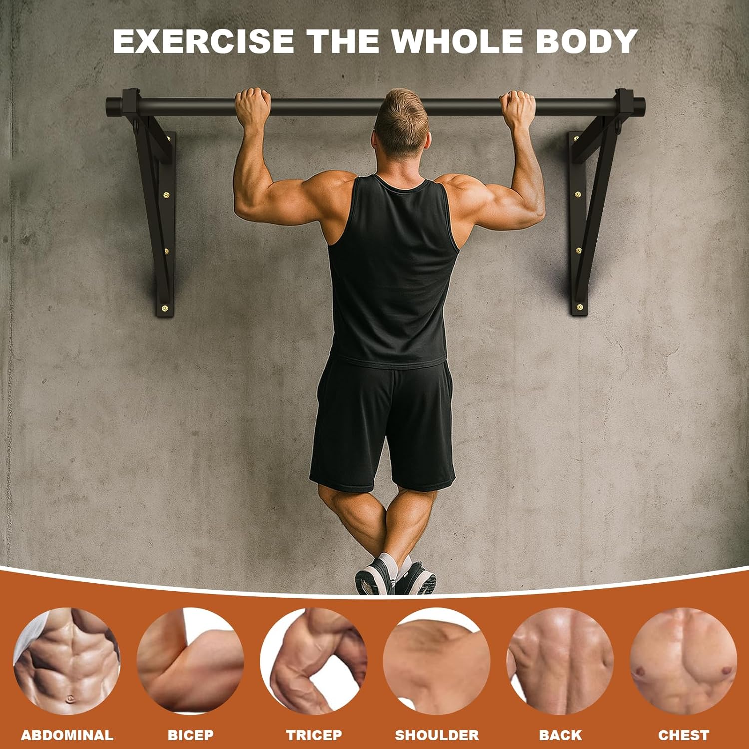 Wall Mounted Pull Up Bar, Adjustable Depth Pull-up Bar with 500LBS Weight Capacity, Maintain Upper Body Strength & Core Stability, Home or Garage Gym Chin Up Workout Training Station