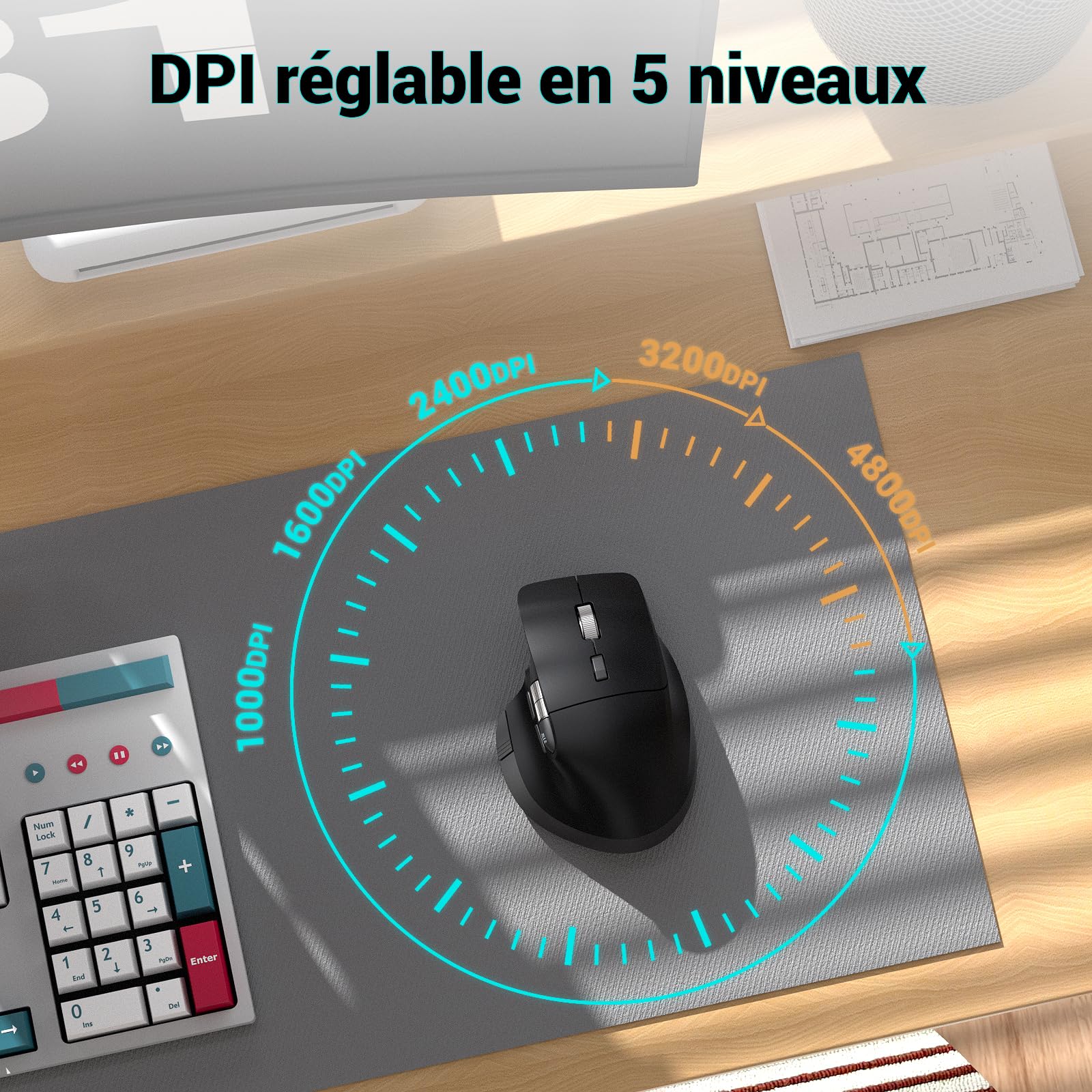INFINMIND L551 Pro+ Souris sans Fil, Souris Bluetooth programmable, Design Silencieux Multi-appareils avec molette Pouce