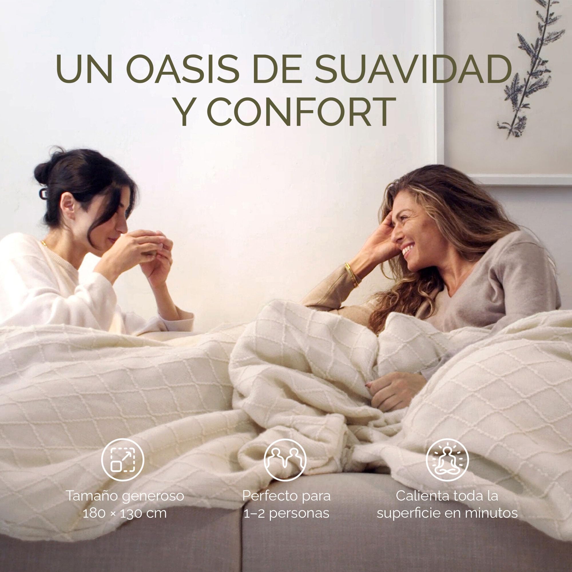 Groenland BOHEM Manta eléctrica 180 x 130 cm – Manta térmica con 9 niveles de calor y función de apagado automático – Cobertor eléctrico grande para cama y sofá – Manta calor eléctrica lavable - blanc
