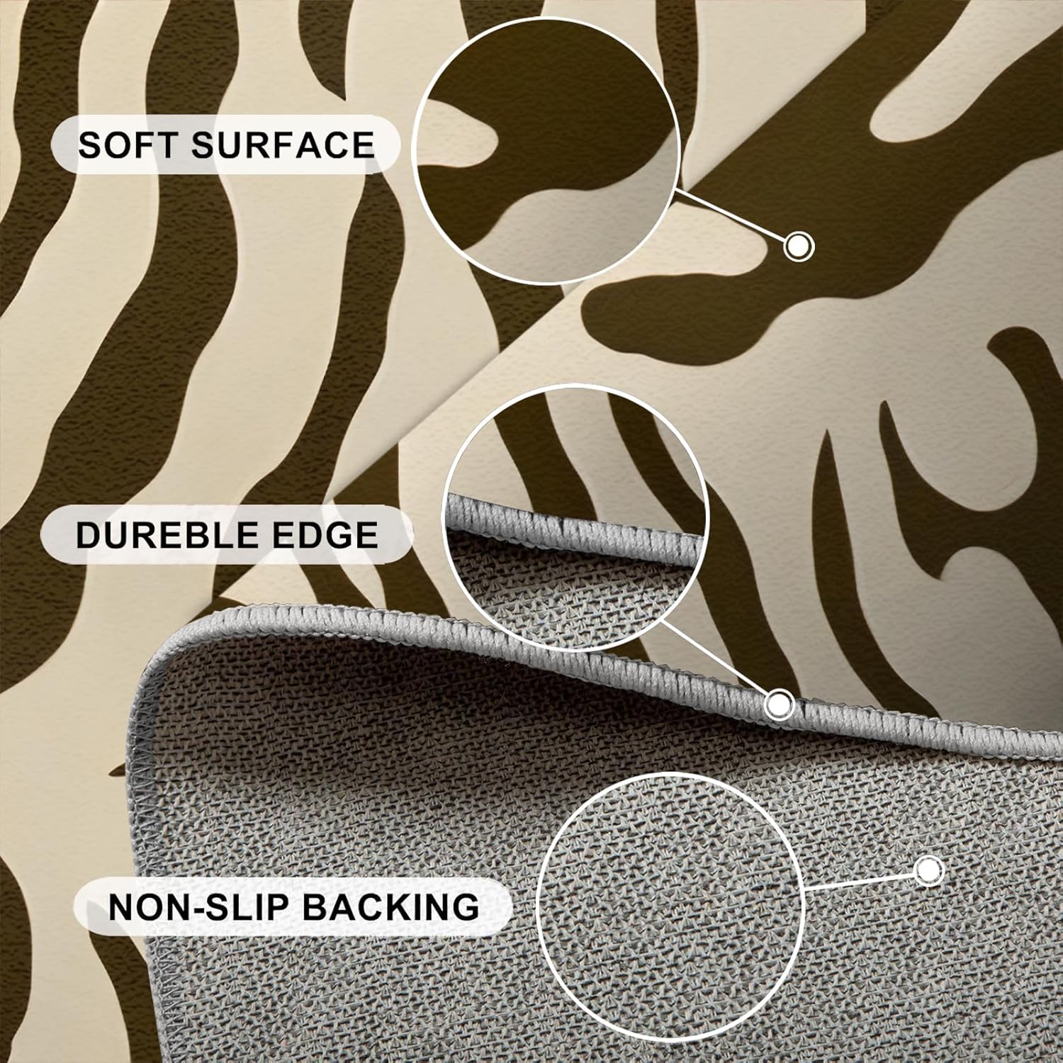 Zebra Animal Ivory Rugs for Entryway 2x3 Rug Indoor Outdoor Rugs, Stripe Coffee Brown Area Rug, Kitchen Rugs Non Slip Washable Rugs for Bedroom