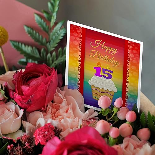 Miniatura 3 de Tarjeta de felicitación - Cupcake con velas de número, cumpleaños de 15 años, diseño de cumpleaños