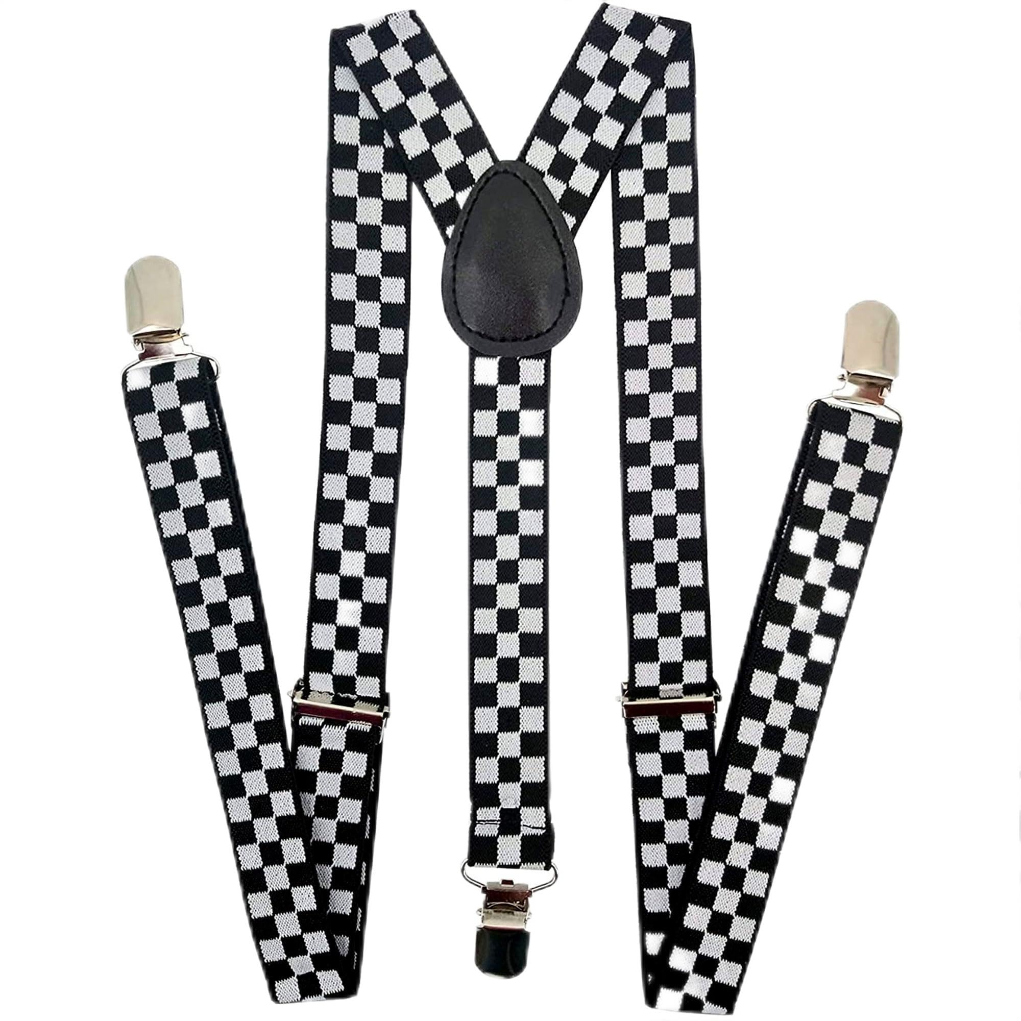 The Fancy Dress Men's Police Checkered The Fancy Dress® Unisex Adult Child Adjustable Braces Suspenders Slim Trouser Belt Y Clip On Fancy Dress 25 Mm With Strong Metal Clip (Police Checkered)