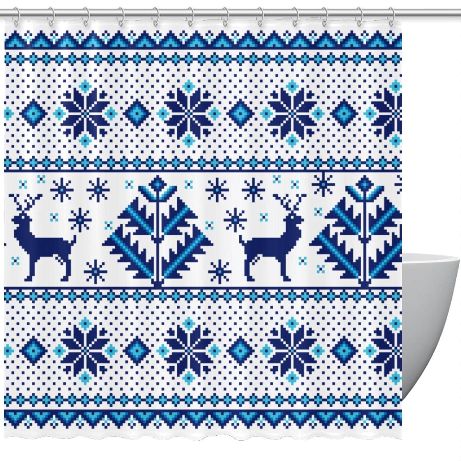Rideau de douche Noël bleu aquarelle 183x183 cm pour salle de bain festive