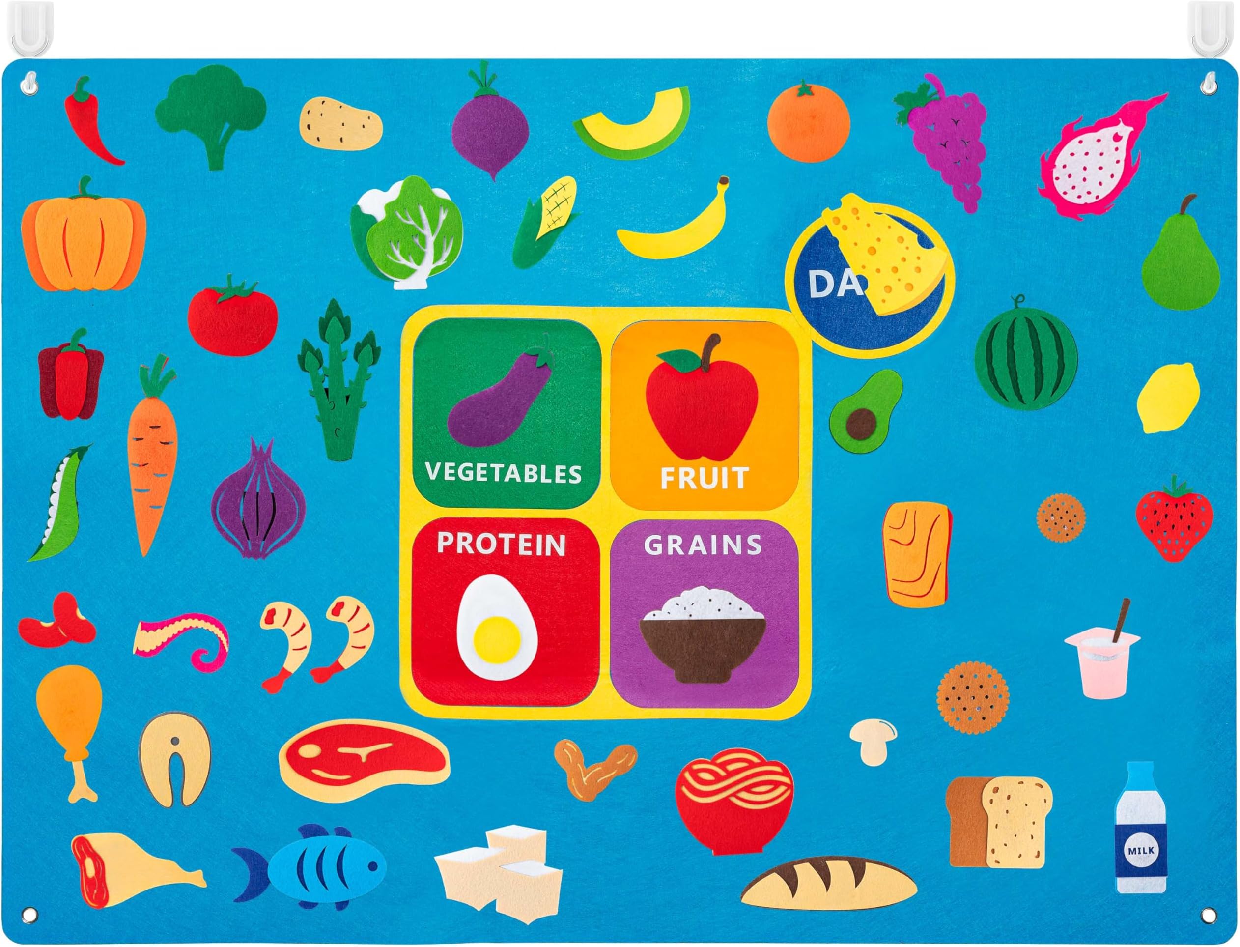WATINC My Plate Felt Board for Kids - 3.5Ft 53Pcs Healthy Eating Food Groups Diary Stories Set, Large Flannel Board with Vegetable Fruits Protein Grain, Preschool Educational Toy for Toddler Classroom