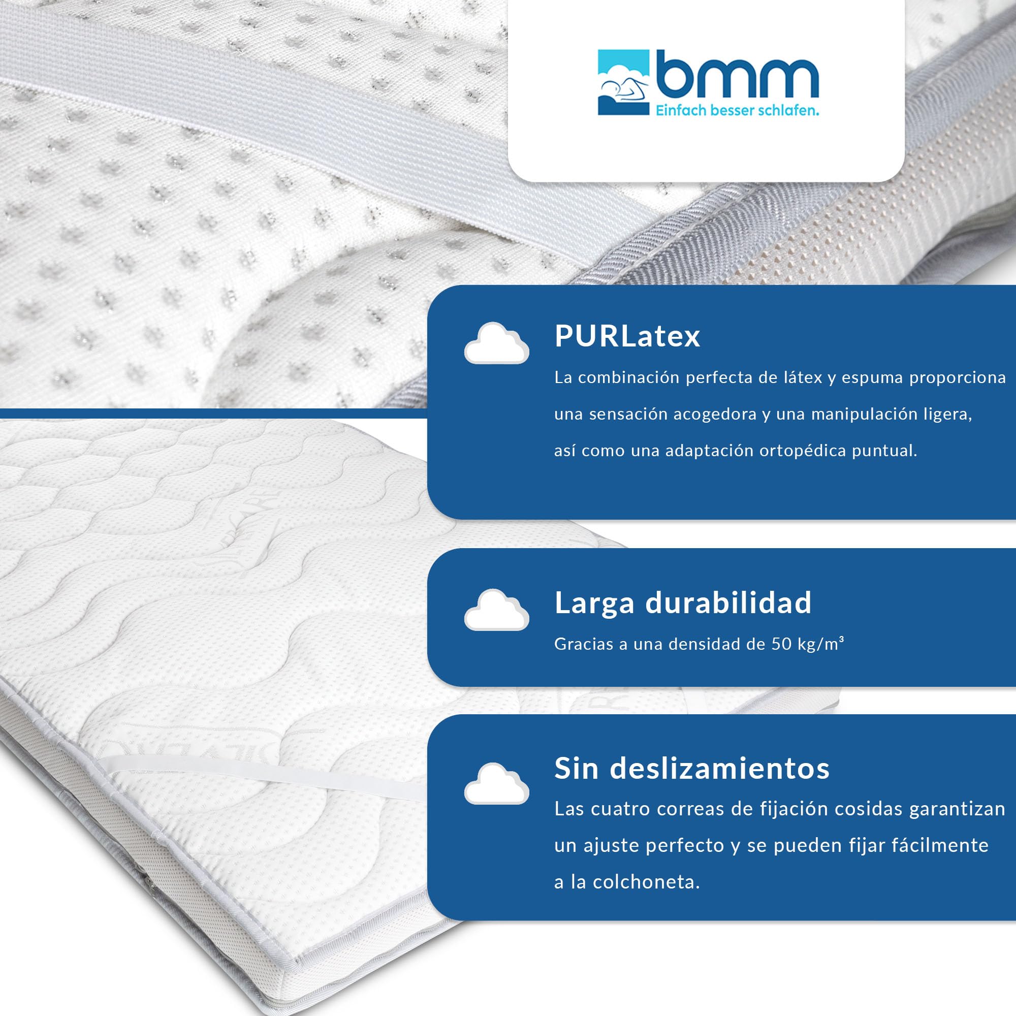 BMM Topper 160x200 cm Komfort Härtegrad H2 weich/PurLatex-Topper/Öko-Tex Zertifiziert/orthopädische Matratzenauflage/Höhe 8 cm/Topper produziert in Deutschland