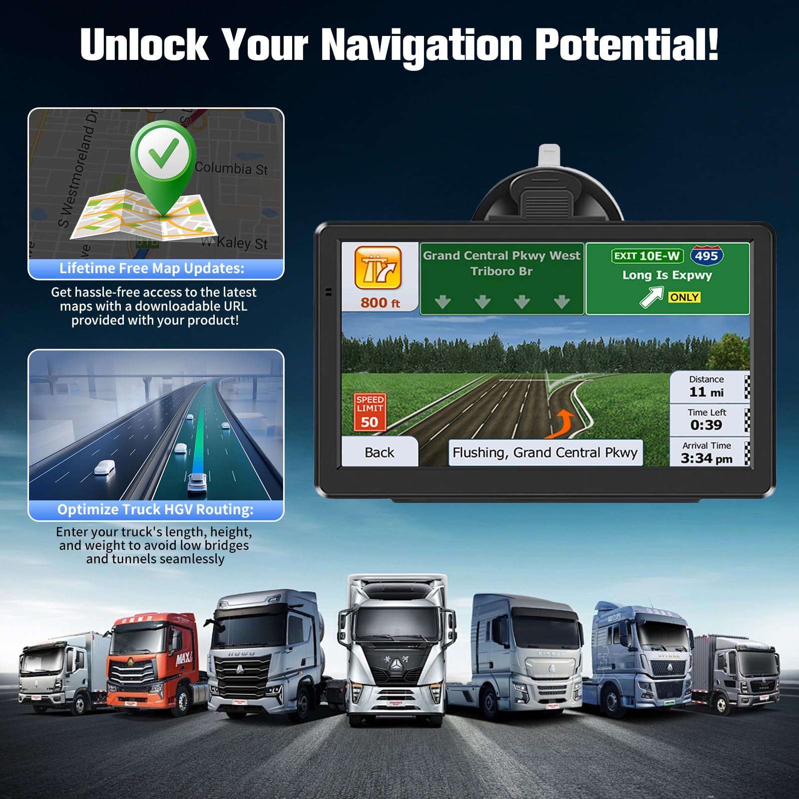 9 Inch GPS Navigator Sat Nav - 2025 Latest UK Map Sat Navs for Cars, Trucks and Buses,HD TFT Touch Screen HGV Satnav, Voice Turn Directions, Postcode Search, Lifetime Free Updates — view 3