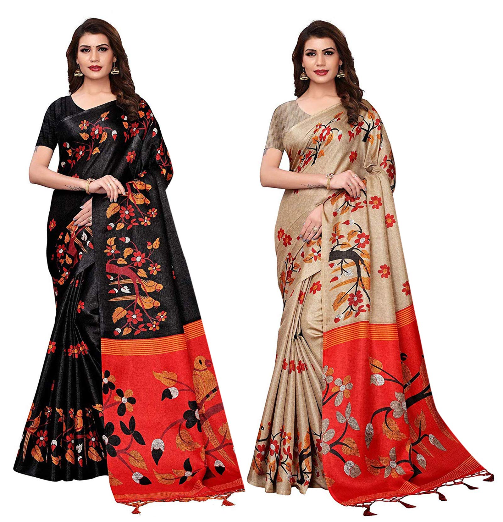 Peegli Saree Wedding Ethnic Combo of 2 Sari Bhagalpuri Silk Kalamkari Women Saree