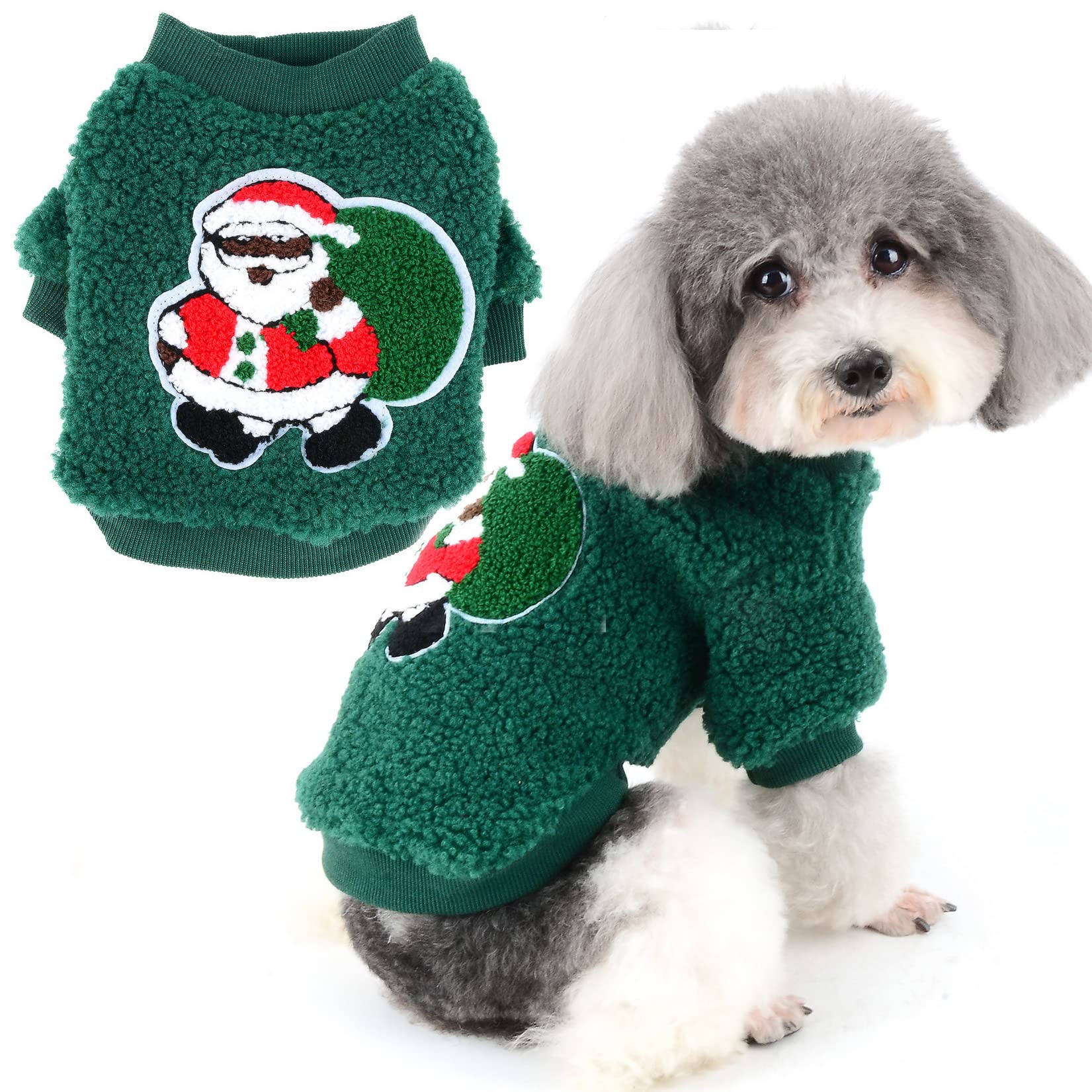 Zunea Small Dog Sweater Winter Coat Christmas Clothes Warm Fleece Puppy Xmas Jumper Santa Claus Pullover Jacket Clothing Outfits Cold Weather Apparel for Pet Dogs Chihuahua Green XL