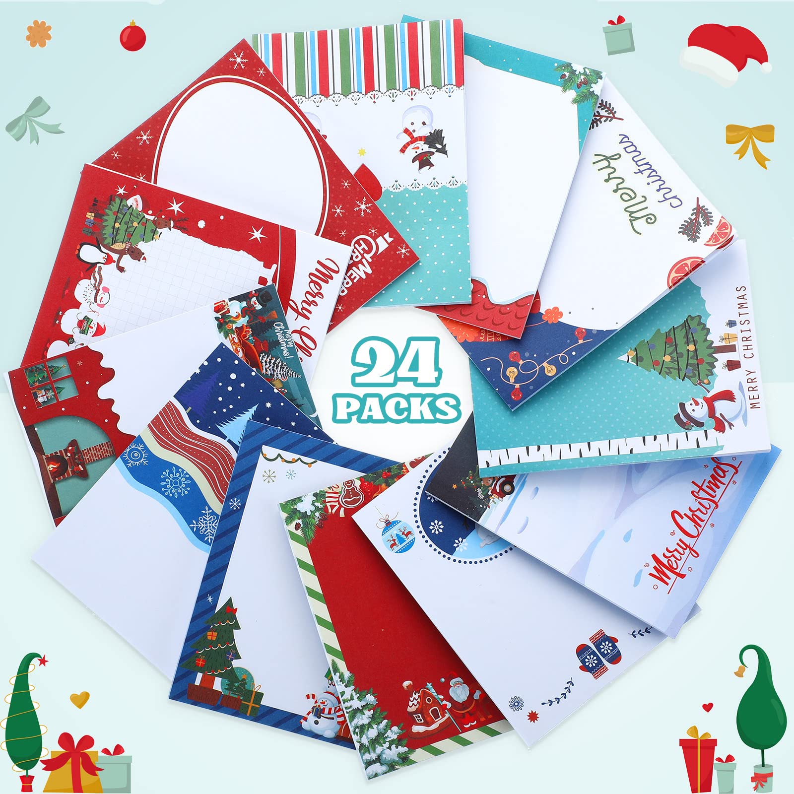 24 Pack Christmas Notepads – Snowman Winter Theme Memo Pads, Cute Sticky Notes For Home & Office
